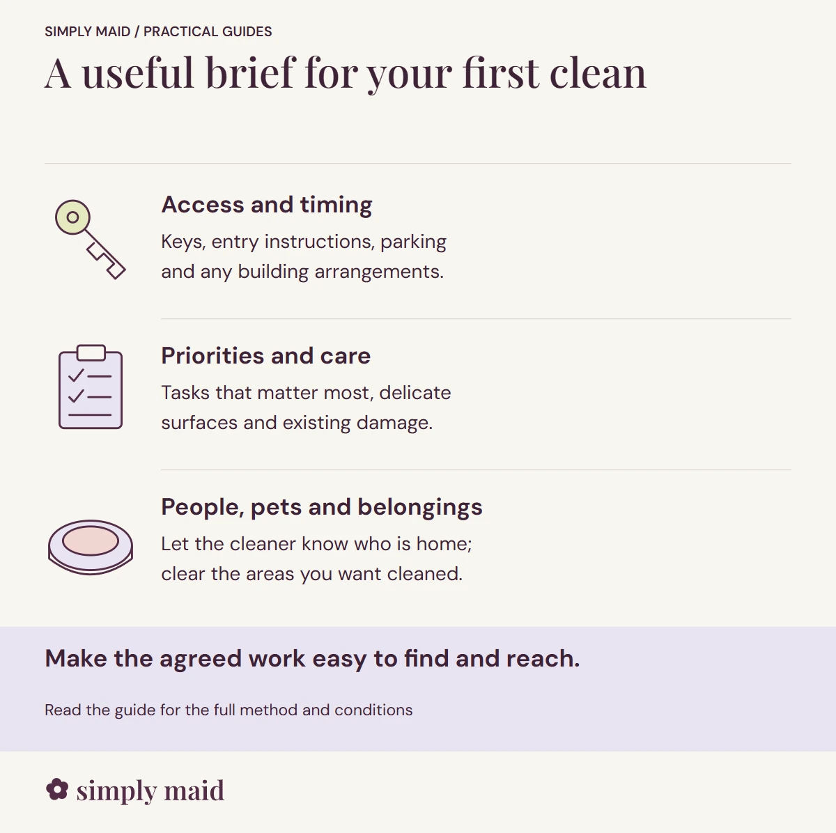 A useful brief for your first clean. Make the agreed work easy to find and reach.