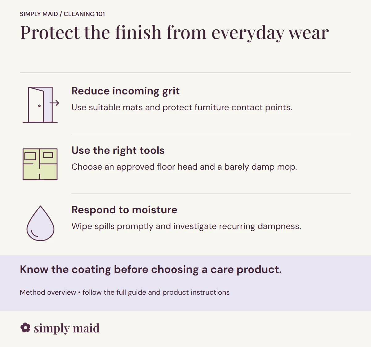 Protect the finish from everyday wear. Know the coating before choosing a care product.